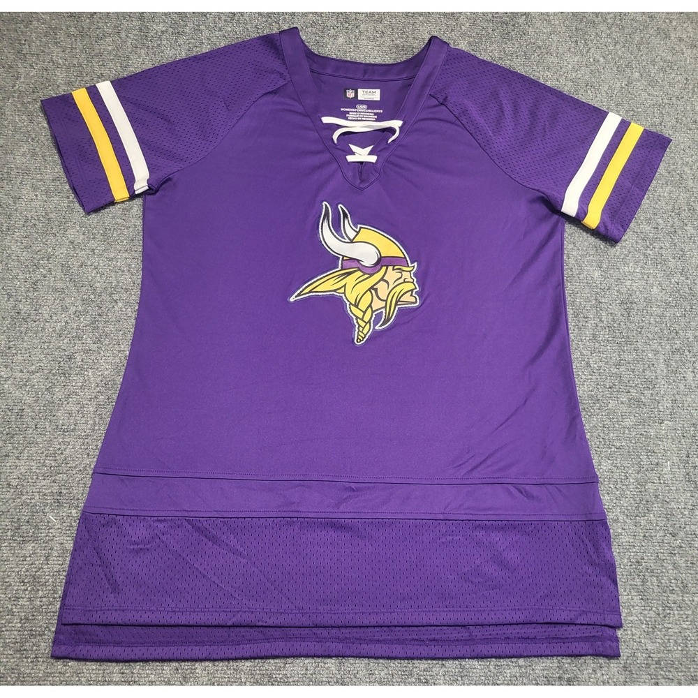 Minnesota Vikings Women's Lace-Up V-Neck Fashion Jersey/Shirt Purple Sz Large
